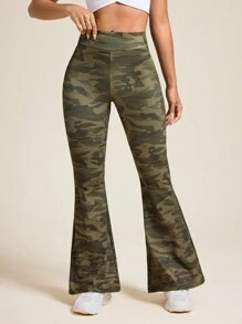 Quần tập yoga ống loe in họa tiết rằn ri hàng ngày dành cho nữ - xanh quân đội - Xem 6