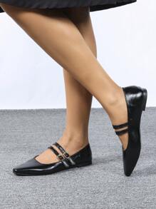 CUCCOO BIZCHIC 2024 新款春秋女士休闲平底乐福鞋，双丝带装饰方头，百搭纯色