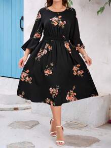 SHEIN Clasi Vestido holgado de talla grande con estampado de gasa elegante, moda simple y casual para uso diario