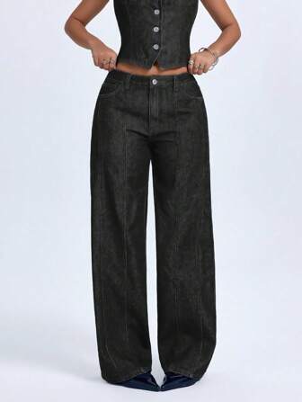 Jeanoix Jeans casual da donna a vita bassa, gamba dritta, con tasche