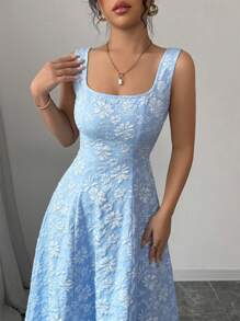 Elenzga Nuevo vestido largo elegante y sofisticado, con estampado floral tejido, tirantes anchos y ajustado, para ocasiones casuales y de vacaciones, favorecedora para mujeres adultas jóvenes