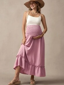 SHEIN Frill Trim A-Line Flared Maternity Skirt, Pink Skirt - Pink - View 4