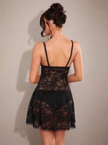 SHEIN BAE Nuisette courte en dentelle sexy pour femme, déshabillé transparent pour la nuit de la Saint-Valentin