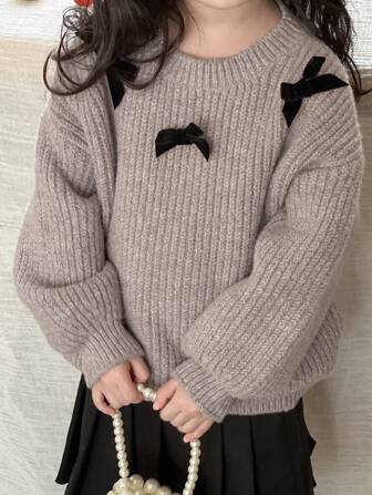 Dazy Kids Maglione lavorato a maglia casual decorato con farfalle, per ragazze, adatto per autunno/inverno