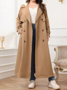 Mulvari Plus Size Jednolity kolor Prosty Modny Swobodny Trencz, Codzienny Noś