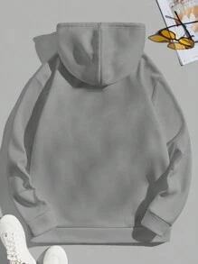 SHEIN Cottnline 男士带袋鼠口袋和抽绳连帽运动衫，灰色连帽衫 - 灰色 - 查看 2