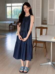 DAZY Women's Casual Washed Halter Neck Denim Dress Summer - Blue - View 4