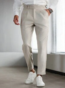 Manfinity Mode Men's Casual Commuter Solid Color Suit Pants - Khaki - View 1