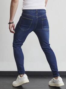 Manfinity LEGND Men's Pocket Distressed Skinny Casual Jeans - Dark Wash - View 2