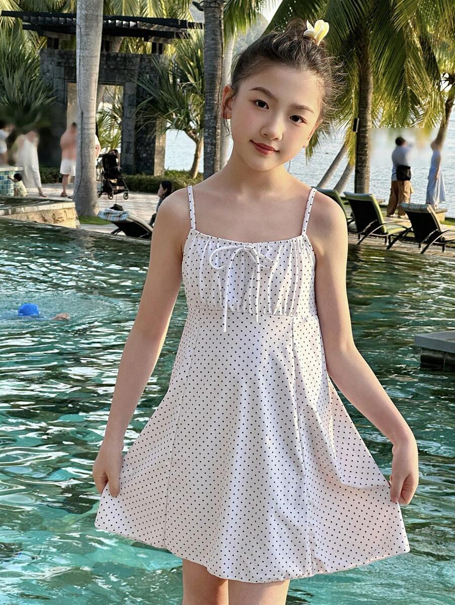 DAZY 1 件女童波尔卡圆点印花连衣裙，适合秋季