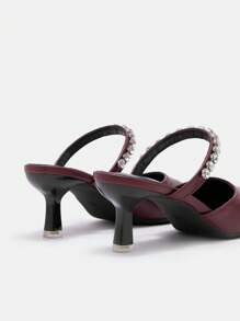 CUCCOO CURVES Plus Size Brede Versie Puntige Neus Bordeaux Stiletto Muiltjes, Elegante Hoge Hakken, Open Hak, Geschikt Voor Alle Seizoenen Valentijnsdag