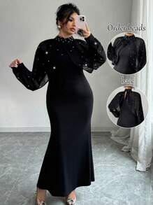 Elenzga Plus Size Women Solid Color Elegant Autumn Dress, Suitable For New Year, Valentine's Day, Thanksgiving, Christmas, Easter, Party, New Year's Eve, Christmas Party, Christmas Decor, Christmas Pajamas, Spring Holiday Fall Cloth For Women