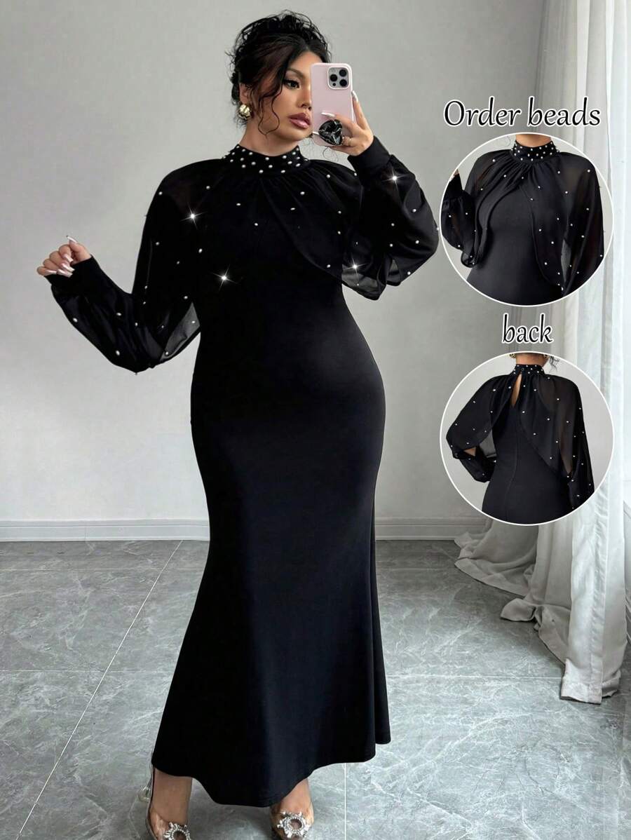 Elenzga Plus Size Women Solid Color Elegant Autumn Dress, Suitable For New Year, Valentine's Day, Thanksgiving, Christmas, Easter, Party, New Year's Eve, Christmas Party, Christmas Decor, Christmas Pajamas, Spring Holiday Fall Cloth For Women