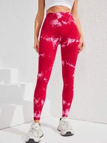 SHEIN Core Rhythm Women Tie-Dye High-Waist Seamless Elastic Sports Leggings Yoga Pants - Multicolor - View 4