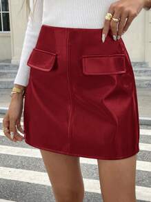 SHEIN Frenchy Women's Solid Color Casual Short A-Line Red Skirt