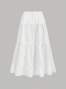 SHEIN Girlism Teen Girl White ,Go Out On The Street,Leisure Vacation,Plain And Simple Everyday Pleated Skirt - White - View 2