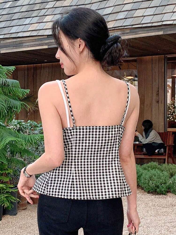 Women's Spring/Summer Plaid Design Casual Camisole Top