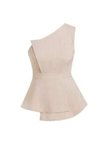 Ellevyn 2 pezzi/set top e pantaloni larghi da donna con scollo asimmetrico, taglio in vita e spalline, outfit per San Valentino - Multicolore - Visualizzare 3