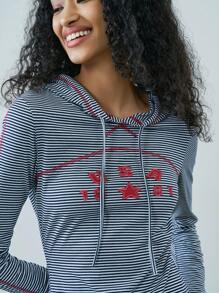 Easelle Black & White Striped Hooded Mini Sweater Dress For Women - Multicolor - View 1