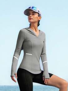 SHEIN Outdoor Urban Contrast Reflective Striped Hooded Slim Fit Sports & Outdoor Sweatshirt - Dusty Purple - View 5