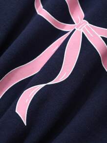 DAZY 字母蝴蝶结印花束腰中长款女士连衣裙太阳裙，休闲女士连衣裙 - 藏蓝色 - 查看 8