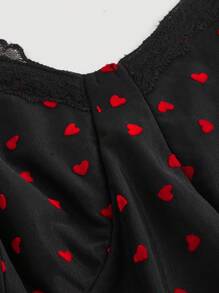 SHEIN MOD Plus Size Heart Flocked Romantic Valentine's Day Dress, Black Daily Date Dress