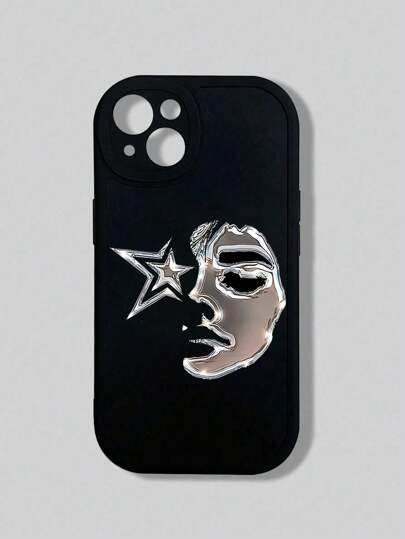 Grunge Punk 1 pezzo Custodia per telefono con motivo a mezzoviso e stella, compatibile con Apple 11, 12, 13, 14, 15 Pro Max 16