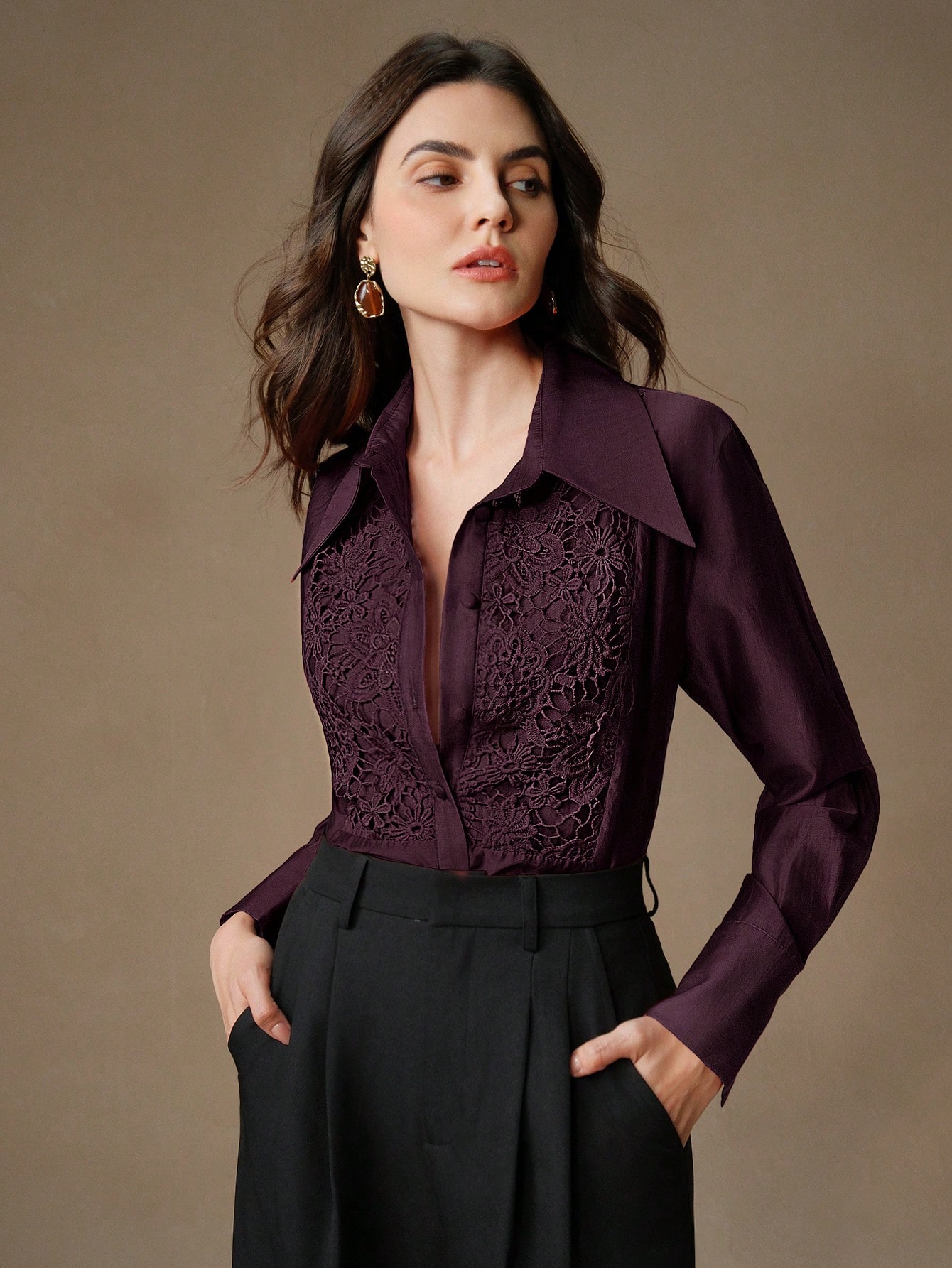 Anewsta بلوزة نسائية شفافة فضفاضة مع تطريز من الدا...