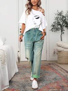 SHEIN LUNE Jeans de mezclilla sencilla y casual para uso diario de mujer - Verde - Ver 7