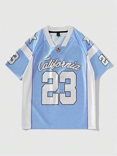 ROMWE MEN Prep World Cup Summer Casual Graphic Men'S Hockey Jersey Short Sleeve Sports Football Jersey Style T-Shirt, Summer
