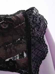 DAZY Satin Lace Patchwork Sexy Bodycon Slip Dress & Robe Sleepwear Set Pajama - Purple - View 9