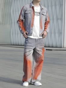 Manfinity Roghcode Men Casual Washed Vintage Denim Jacket And Jeans 2 Pieces Set, Fall - Multicolor - View 5