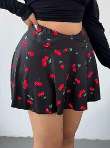 POPSWAY 大码樱桃印花系腰下摆半身裙