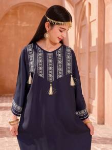 Tween Girl Casual Fashion Ruffle Trim Plaid Print Cute Color Block Dress, Suitable For Summer Wear As Inner/Outer Layer, Comfortable Soft Fabric Suitable For Casual Outings, Gatherings, Vacations, School - Black and White - View 3