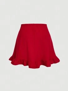 SHEIN MOD Set de 2 piezas Talla grande de Blusa de manga gigot roja con moño y falda a juego estilo romántico y dulce