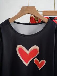 Heart Pattern Contrast Color Girls Sleepwear Set