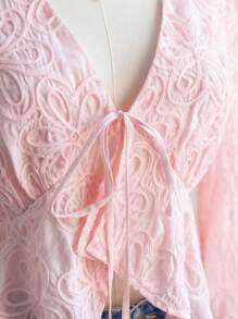 Soleia Blusa donna con scollo a V, maniche a sbuffo, orlo con volant, in tessuto lavorato a maglia rosa, adatta per vacanze, San Valentino, estate, compleanni, Mardi Gras e altre occasioni - Rosa - Visualizzare 7