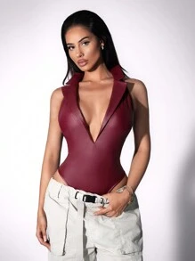 Zolique Body y sexy con cuello en V profundo, espalda descubierta y cierre de cuello halter