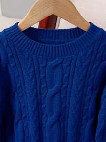Girls Cable Knit Sweater Dress, Crewneck, Autumn/Winter - Royal Blue - View 3