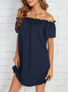SHEIN Essnce Women's Elegant Solid Off Shoulder Dress