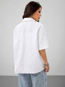 Coolane Women's & Men's Spring/Summer Date Night Casual Flower Textured Baggy Shirts,Back To School,Valentine's Day - Apricot - View 7