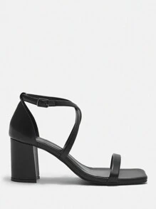 CUCCOO CURVES Plus Size Women's Fashion Black Strap Classic Comfortable Ankle-Strap High Heel Sandals