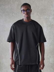 SUMWON Zestaw męski Premium Oversized, spodenki z obniżonym krokiem, styl uliczny, detale z lamówką, odzież wypoczynkowa, sport, moda miejska, dwuczęściowy zestaw, styl grubych trampek, letni zestaw casualowy