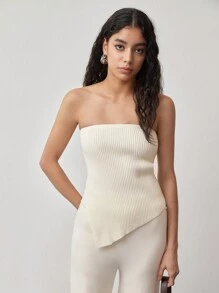 MOTF STUDIO ASYMMETRICAL HEM TUBE TOP & PANTS SWEATER SET - Beige - View 3