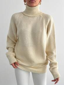 RueChic Turtleneck Raglan Sleeve Sweater - Apricot - View 4