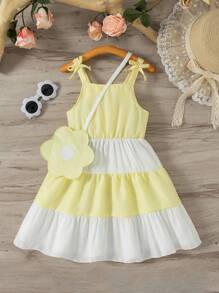 SHEIN Vintaside Kids فستان صيفي قصير ذو حمالات رفيعة بتصميم الطبقات اللونية الجميلة للفتاة الصغيرة
