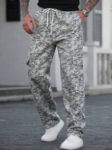 Manfinity Homme Pantalones casuales de hombre con bolsillos cargo y estampado de camuflaje - Verde - Ver 3