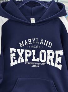 Tienermeisjes Vintage Amerikaanse Casual Oversized Hooded Sweatshirt, Colorblock Letter Grafische Pullover Hoodie Voor Sport, School, Retro/Oversized Stijl
