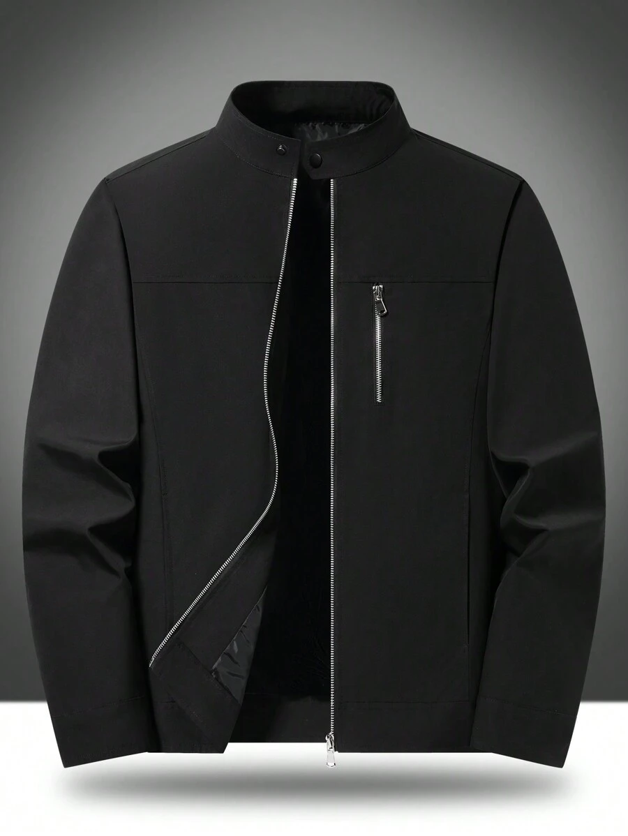 Manfinity Homme Chaqueta y ropa de abrigo casual minimalista de unicolor con bolsillo con cremallera frontal para hombres