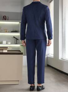 Manfinity Mode Conjunto de chaqueta y pantalón a juego a rayas para hombre, estilo empresarial/commuter de Manfinity Mode - Regalo para novio